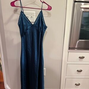 Elegant Blue Lace-Trimmed Slipdress